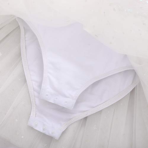 Foto von IWEMEK Kinder Ballettkleidung Mädchen Ballettkleid Ärmellos Pailletten Balletttrikot Ballettanzug Tanzkleid Tanzbody mit Tütü Rock Ballettrock Gymnastik Tanzbekleidung Weiß 7-8 Jahre