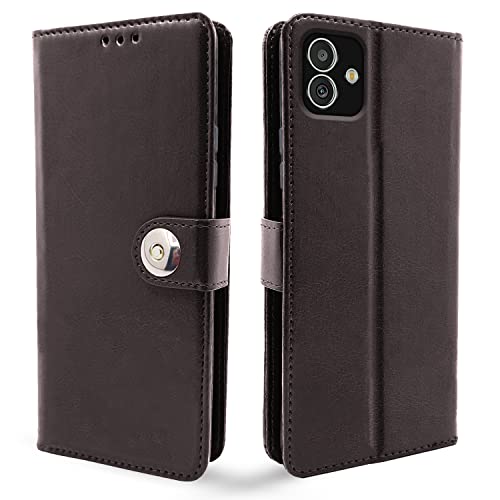 Image of Pikkme Samsung Galaxy F14 5G Flip Cover Leather Finish | Inside TPU with Card Pockets | Wallet Stand and Shock Proof | Complete Protection Button Flip Case (Coffee)