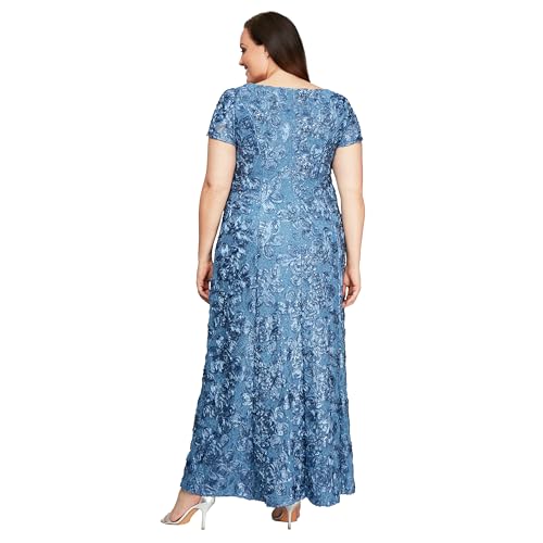 Image of Alex Evenings Women's Long Rosette Mother of The Bride Dress with Short Sleeves