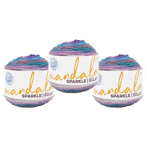 Image of Lion Brand Yarn, Mandala Sparkle DK Weight Yarn for Crochet, Knitting, and Crafts, Pyxis, 3 Pack, Multicolor Acrylic Fiber for Glittery Garments, Kids Stuffies, and Soft Blankets