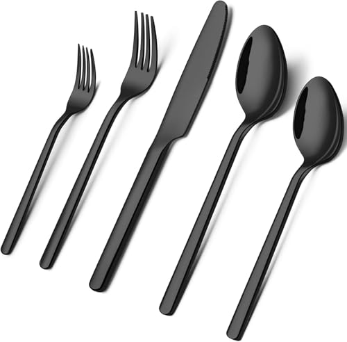 Image of KINGSTONE Black Silverware Set, 30 Piece Flatware Set for 6, 18 /10 Stainless steel Cutlery Set for Home Kitchen and Restaurant
