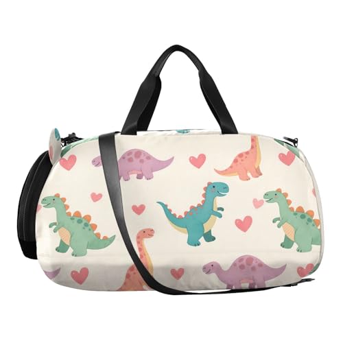 Duffle Bag for Boys or Girls with Shoes Compartment, Cartoon Dinosaur Love Sports Travel Bag Overnight2