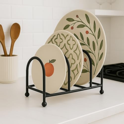 Image of Pan & Pot Lid Organizer Rack - Multifunctional Cookware for Cabinet, Pantry Chopping Board Holder, Space-Saving Kitchen Organizer, Black (8 x 5 x 6 Inches) (3-SLOT)