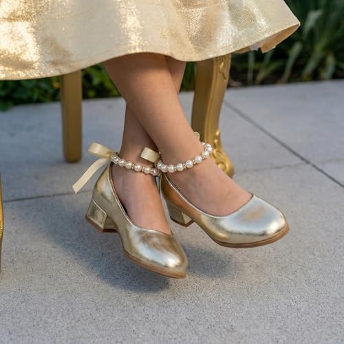 Image of THEE BRON Girls Low Heel Dress Shoes Mary Jane Party Wedding Flower Girl Pumps