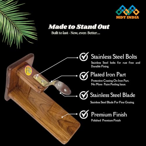 Image of Coconut Scraper Manual Wooden Real Teak Table Top Thengai Thuruvi