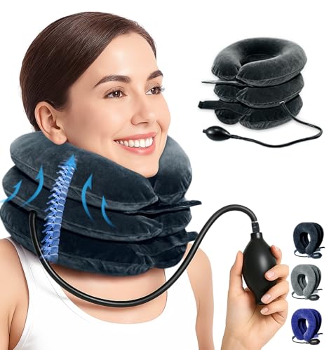 Dispositivo de tracción cervical inflable para el cuello - Portable columna cervical estiramiento con bomba de aire, soporte ergonómico para el cuello para relajación y corrección de postura para el