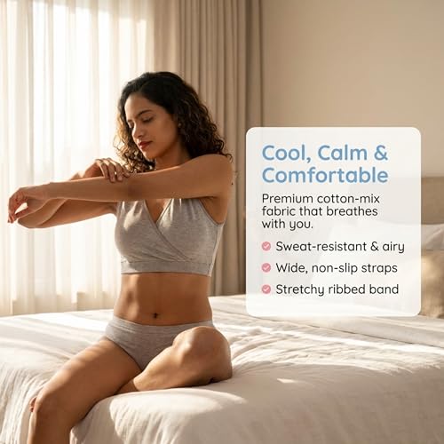 Image of The Mom Store Women's Cotton Maternity and Nursing Sleep Bra Sweat Resistant Convenient Feeding-Combo Pack