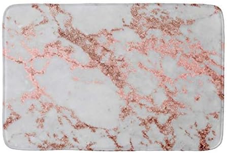Aomsnet Bathroom Decor Mat, Shower Rug Water Absorbent Fast Drying, for Kitchen, Bedroom, Hotel, Spa Tub 24x16 Inches with Non Slip Backing Bath Mat Modern Faux Rose Gold Glitter Marble Texture Image
