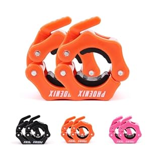 Phoenix Fitness Barbell Clamps – Pair of 1” or 2” Olympic Bar Collars for Weightlifting Bars – Set of 2 Heavy-Duty Barbell Clips – Quick Release Clamps for Home & Gym Training – Orange, 1-inch