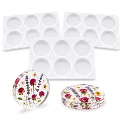 3PCS 18-Cavity Coaster Resin Molds Round Coaster Molds for Epoxy Resin