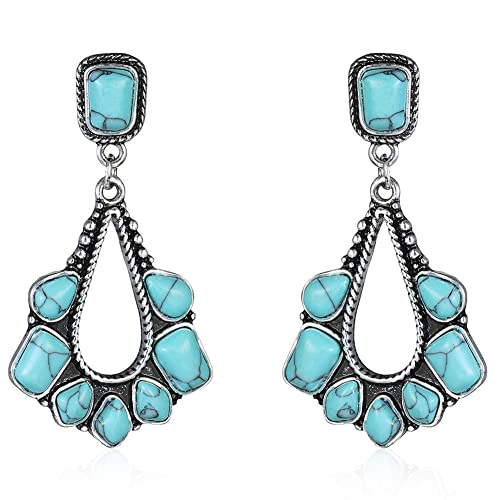 BG&WLing Turquoise Earrings for Women 925 Sterling Silver Large Teardrop Dangle Statement Earring Western Bohemia Vintage Jewelry