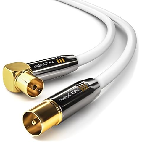 deleyCON 1m TV Antennenkabel HDTV Full HD - 1x gewinkelt - Koaxialkabel - TV-Stecker (gerade) zu TV-Buchse (90° Grad) - Metallstecker - Weiß Cover