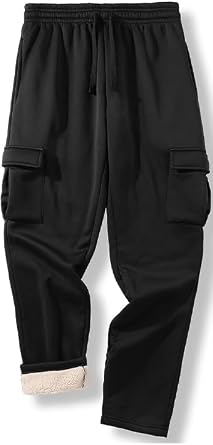 GEEK LIGHTING Mens Fleece Sweatpants Sherpa Lined Warm Drawstring Elastic Pants with Pockets