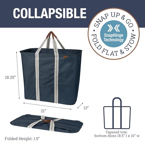 Image of CleverMade Collapsible Laundry Caddy - Foldable Laundry Hamper & Tote, XXL 64L Pop-Up Laundry Basket with Handles, Space-Saving Laundry Organizer for Home & Travel, 2 Pack - LUXE Navy Noir