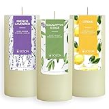 Simply Soson 3x6 in. Ivory Scented Candles Set of 3 - Eucalyptus Sage, Citrus, Rustic Lavander - Home Aromatherapy Decor