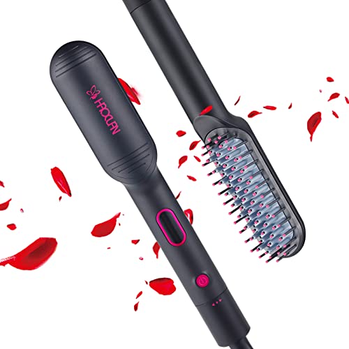 Hair Straightener Brush, Hair Straightener Comb with Anti-Scald Glove, Fast Heating, LCD Display, Adjustable Temperature, Auto-Off, Ionic Hair Straightening Brush, Portable Straight Hair Comb