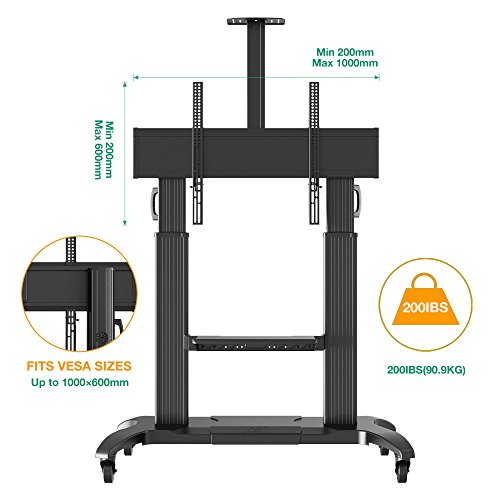 NB North Bayou Mobile TV Cart Heavy Duty TV Stand with Wheels for 60 to 100 inch LCD LED OLED Flat Panel Plasma TV up to 200lbs CF100-B
