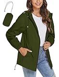 TCOT Women's Raincoats Lightweight Compact Windbreaker Jacket Waterproof Hooded Rain Jackets Active Anorak Army Green XL