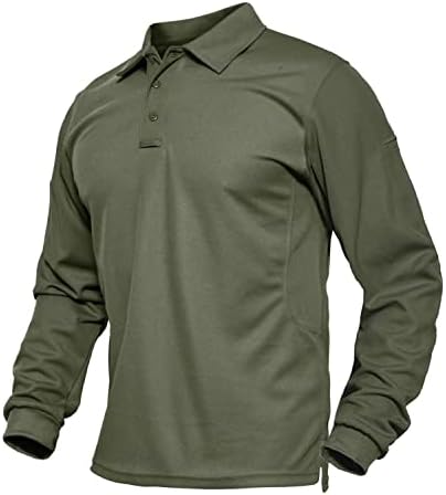 BIYLACLESEN Men's Classic Fit Polo Shirt - Long Sleeve Tactical Military Dry Fit Golf Shirt in Army Green