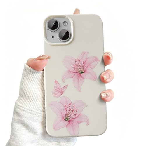 Coque iPhone 15 antichoc avec protection caméra motif floral et papillon rose