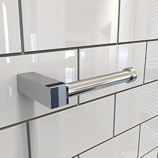 Agua Accessories Toilet Roll Holder Wall Mounted for Bathroom Kitchen, Modern Design Square Toilet Paper Holder, Brass Tissue Holder Chrome, 12 Years Guarantee