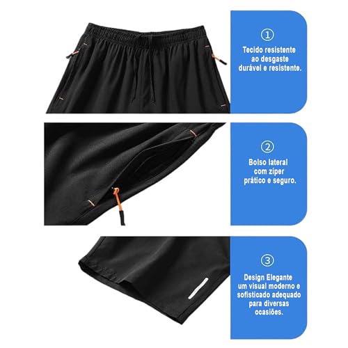 Kit c/ 3 Bermudas CORRIDA Academia Bolso Zíper Tecido Gelado com Elastano 952 (BR, Alfa, GG, Regular