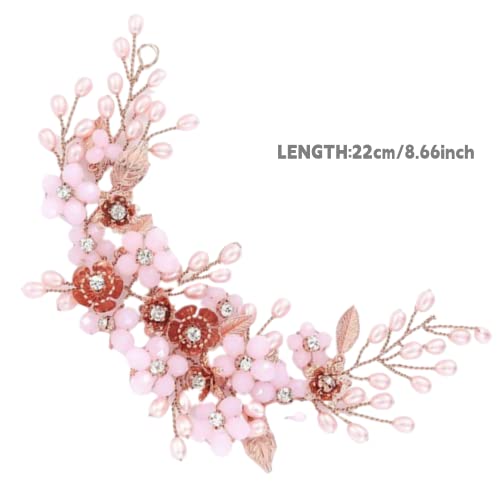 ISLHJDD Crystal Bridal Flower Wedding Hair Vine Pearl Hair Accessories Bridal Hair Clip Bridal Headband Headpiece for Women and Girls (Pink B) - Image 2