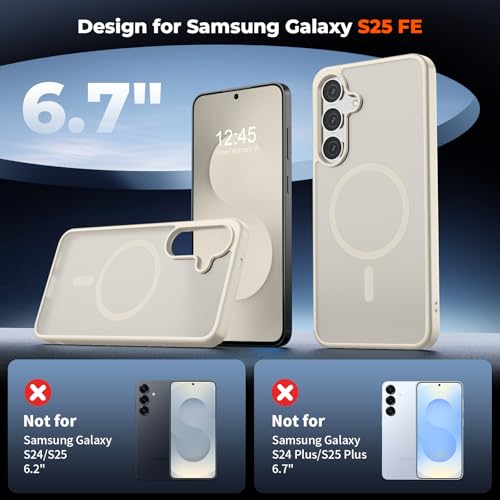 Image of SUPFINE Magnetic for Samsung Galaxy S25 FE Case with Screen Protector, (Built-in Magnets) (Military Grade Drop Protection) Slim Translucent Shockproof Phone Case,Stone