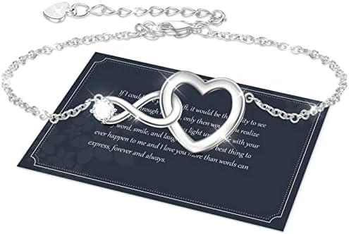 J.Fée Infinity Bracelet for Women,Sterling Silver S925 Bracelet,Silver Infinity Bracelet Crystal Slider Bracelet with Zircon,Adjustable Heart Bracelet,Gift for Women,Silver,Rosegold,Gold