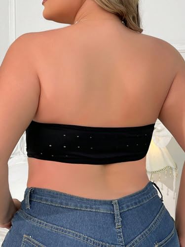 WDIRARA Women's Plus Size Solid Button Front Bandeau Bra Strapless Wireless Bras2