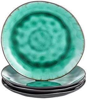 vancasso Coco 4 Pieces Dessert Plate Stoneware Vintage Look Ceramic Green Crockery 8.5 inch Dessert Plate Set Salad/Fruit/Snack Plate. (21x21x2.5 cm)