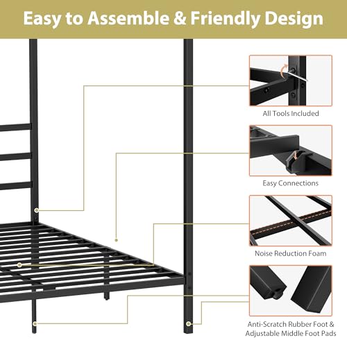 Nouva AE459 14 Inch Metal Canopy Bed Frame Queen Size - Heavy Duty Metal Four Posters Bed Platform W/Headboard No Box Spring Needed thumb #3