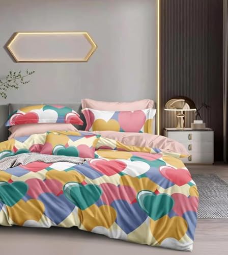 Image of Polycotton Printed 120 TC Comforter & Bedsheet Double Bed Bedding Set, Queen Size (90x100 inch), Green & Multi, 4 Pieces