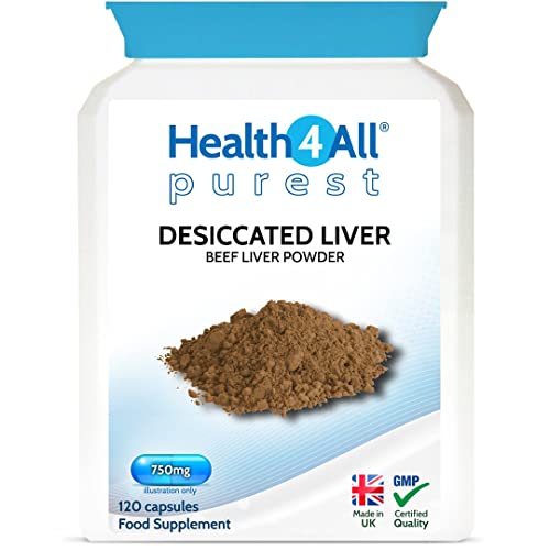 Health4All Desiccated Beef Liver Supplement 750mg per Capsule 120 Capsules, Un-defatted to Provide Full Absorption of Naturally Occurring Vitamins and Minerals Found in Beef Liver | Made in The UK