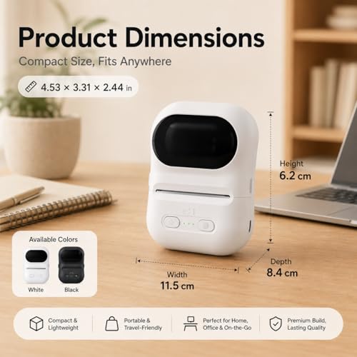 Image of Compact Thermal Printer, mini Wireless Printer, can Print barcodes and Stickers, Suitable for Office, Retail, and Jewelry Label Production, Supports Mobile Phone Connection and USB Charging (White)