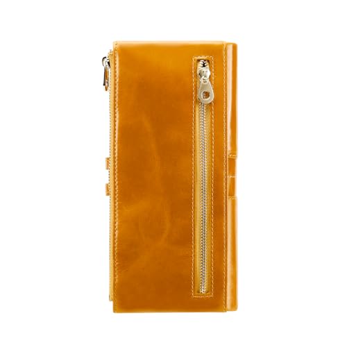 Image of Women's RFID Blocking Wallet, Yellow | Soft Leather, Clutch Money Purse, Slim Card Holder Organizer, Zip Pocket, 3020