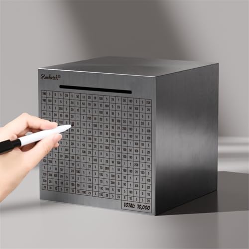 Cash Vault Money Saving Box Stainless Steel Piggy Banks for Adults with Counting 10000 Dollars Target Kids Safe Metal Large Money Break to Open Coin Pan