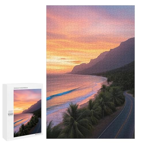 ヤシの木の海岸道路ジグソーパズル パズル レジャー 子供/大人用 減圧 誕生日プレゼント 贈り物 パズル 初心者向け ギフト 誕生日 クリスマス 1000 PCS