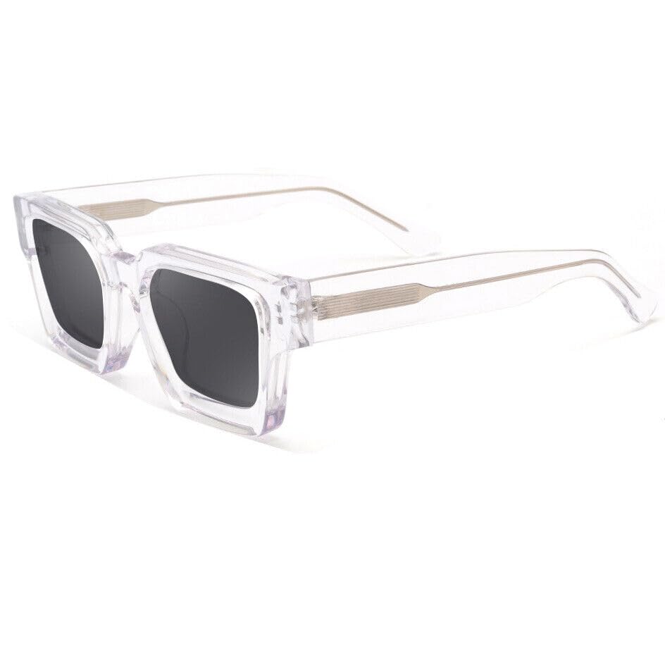 Image of Retro Fashion Thick Acetate Polarized Sunglasses Trendy Square Men Womens Black Grey Shades Vintage