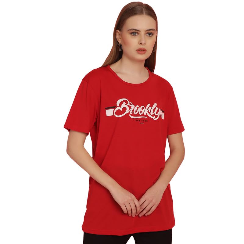 Image of Round Neck Cotton Printed Women Regular Fit Tshirt-P1950
