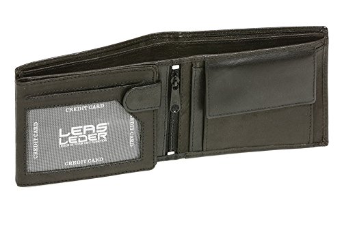 LEAS Geldbörse Herren kompakt mit RFID Schutz, Herren Geldbeutel für die Hosentasche in Echt-Leder, Portmonee im Querformat, schwarz