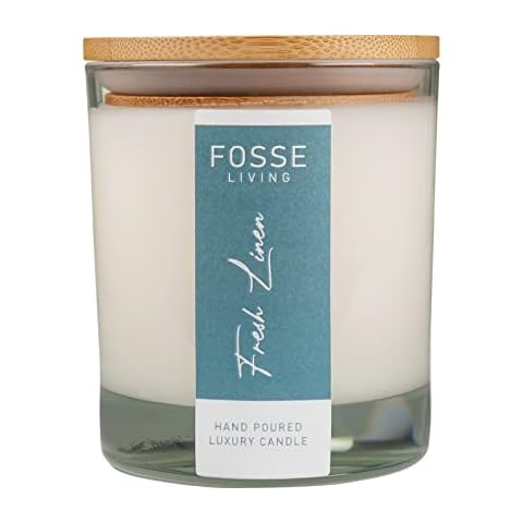 Fosse Living Fresh Linen Soy Candle | Up to 40 Hours Burning Time | 100% Natural Soy & Coconut Wax | Vegan, Highly Scented & Reusable Jar Cover