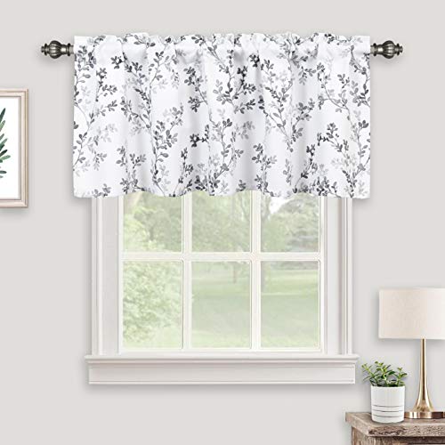 Inselnwald Gray Floral Valance Watercolor Botanical Flowers Leaves Printed Valances For Windows, Rod Pocket Window Treatments Valances For Kitchen Cafe Living Bathroom 52 Inch By 18 Inch, Gray #TOP1