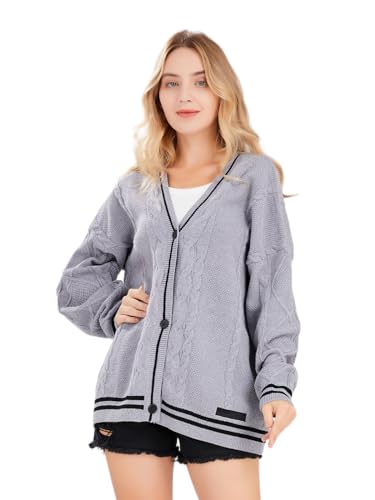 Image of ebossy Women's Open Front Stars Embroideried Cable Knit Cardigans Button Down Sweater Outwear