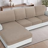 H.VERSAILTEX Sectional Couch Covers 4 Pieces Sofa Seat Cushion Covers L Shape Separate Cushion Couch Chaise Cover for Both Left/Right Sectional Couch (Seat Only: 1 Chaise + 3 Sofa, Sand)