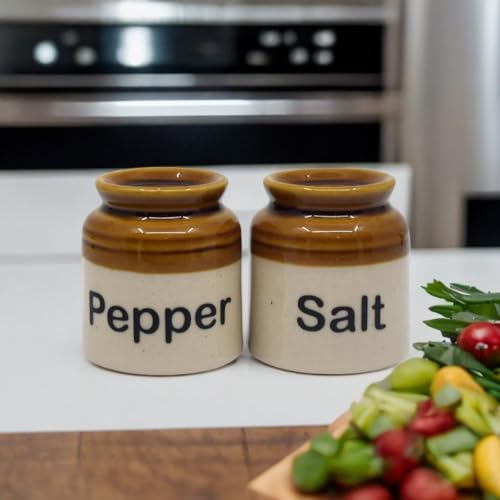 Image of Salt Pepper Set for Dining Table & Kitchen | Ceramic Salt and Pepper Shakers, Salt Pepper Dispenser, Container, Sprinkler | Home | Cafe | Office - 60 ML (1 Text Set)