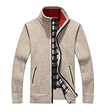  WSLCN Homme Cardigan Veste en Maille Zippé Col Droit Automne Hiver Chaud Casual Sweatshirt Manteau Gilet Veste Blouson avec Poches Beige Poitrine 40.9\