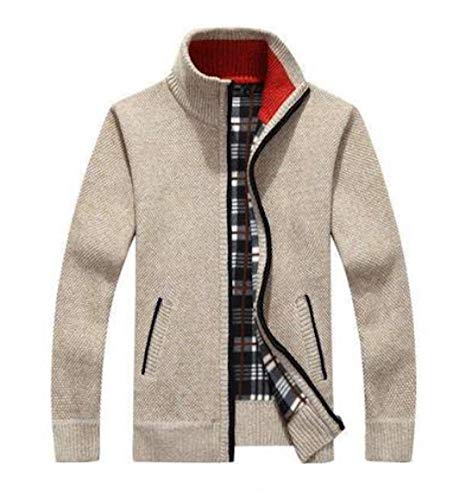 Men's Cardigan Sweaters Stand Collar Slim Full Zip Thick Cable Knitted