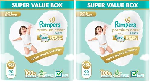 Image of Pampers Premium Care Diaper | Pant Style Baby Diapers Double Extra Large Size, 90 Count | Anti Rash Diaper with Aloe Vera and 100% Leak Proof Protection | (90 Count) (Pack of 2)