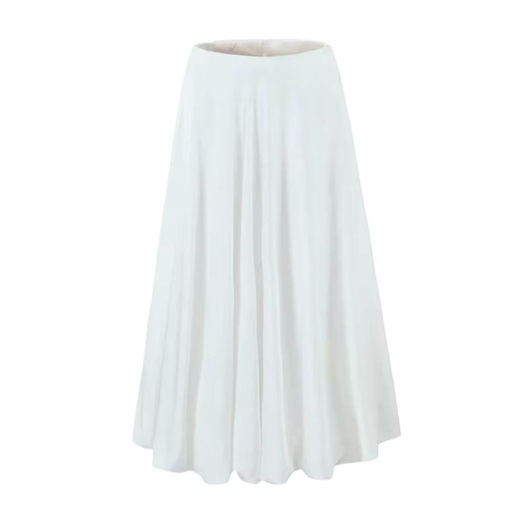 Womens Elegant Ankle-Length A-Line Midi Skirt with Zipper High Waist Spring Solid Color